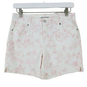 Artisan NY Women's Shorts Sz 6 White Soft Pink Roses Twill Feminine Casual EUC